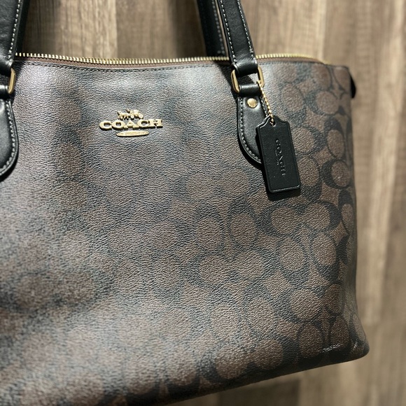 Coach Handbags - Coach Brown and Black Signature Tote Purse Bag Zip up